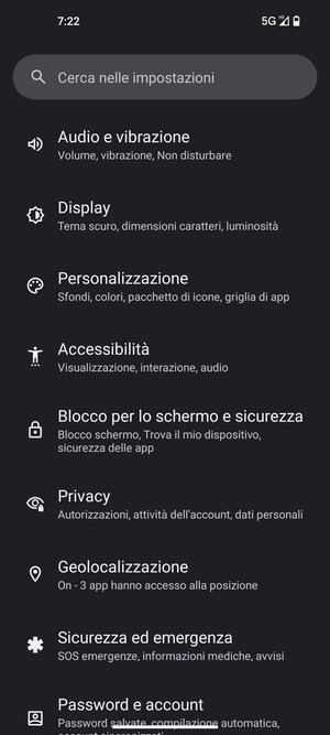 Scorri e seleziona Blocco per lo schermo e sicurezza