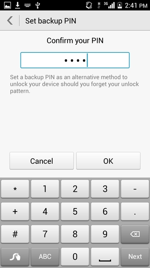 Confirm your Backup PIN and select OK