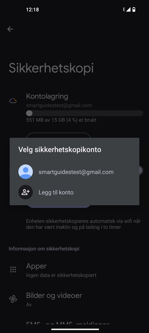 Velg sikkerhetskopi-kontoen din