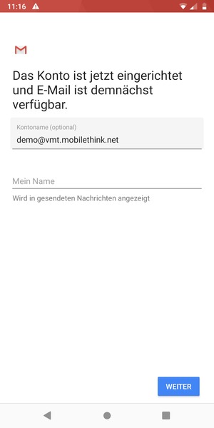 Geben Sie Ihrem Konto einen Namen und geben Sie Ihren Namen ein. Wählen Sie WEITER