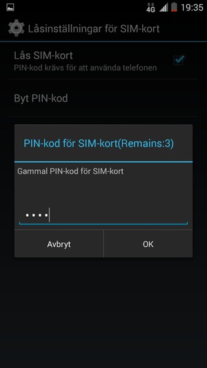 Ange din Gamla PIN-kod för SIM-kort och välj OK