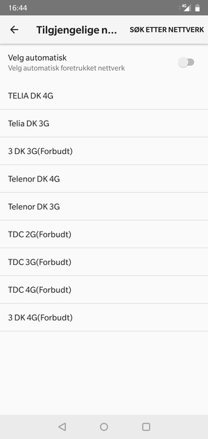 Velg en nettverksoperatør fra listen