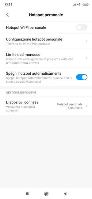 Seleziona Configurazione hotspot personale