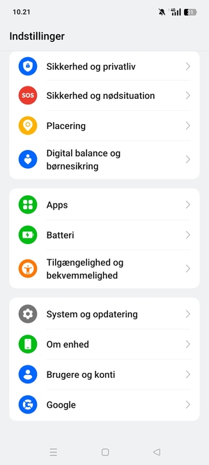 Scroll til og vælg System og opdatering