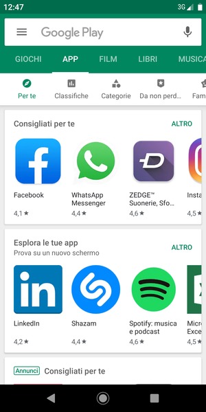 Seleziona la barra di ricerca