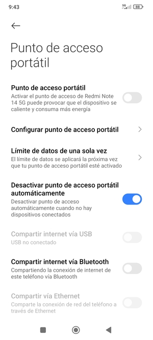 Seleccione Configurar punto de acceso portátil