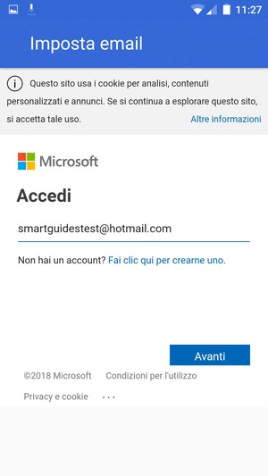 Inserisci il tuo indirizzo email e seleziona Avanti