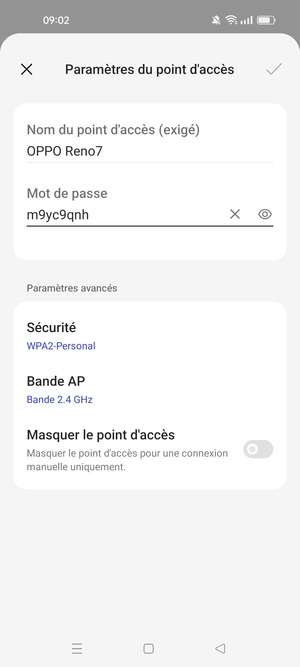 Saisissez un mot de passe de hotspot Wi-Fi d'au moins 8 caractères et sélectionnez OK
