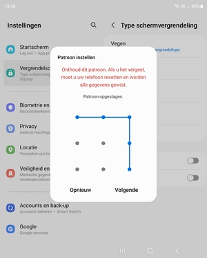Teken een ontgrendelingspatroon en selecteer Volgende