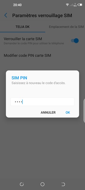 Veuillez confirmer votre Nouveau code PIN de la carte SIM et sélectionner OK