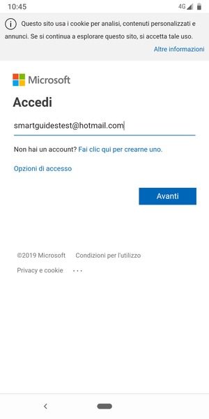 Inserisci il tuo indirizzo email e seleziona Avanti