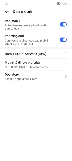 Attiva o disattiva Roaming dati