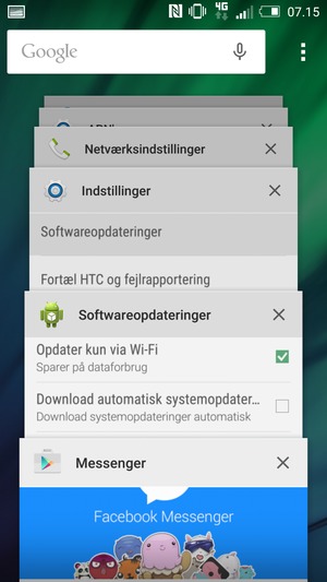 Vælg X-ikonet for at lukke alle åbne apps