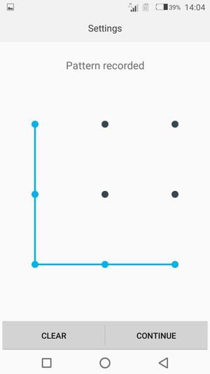 Draw an unlock pattern and select CONTINUE