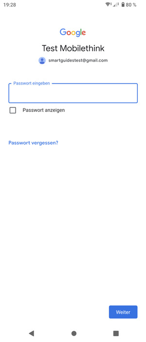 Geben Sie Ihre Gmail Passwort ein und wählen Sie Weiter