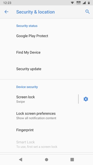 To activate your screen lock, go to the Security & location menu and select Screen lock