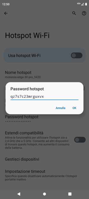 Inserisci una password dell'hotspot Wi-Fi di almeno 8 caratteri e seleziona OK