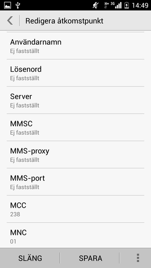 Scrolla ner och ange MMS-information