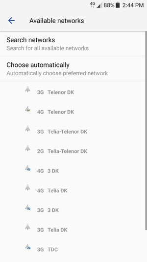 Select a network operator from the list
