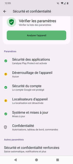 Faites défiler et sélectionnez Sécurité et confidentialité renforcées