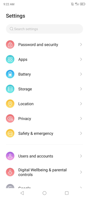 Scroll to and select Password and security