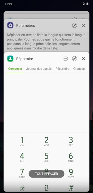 Sélectionnez TOUT EFFACER pour fermer toutes les applications en cours d'exécution