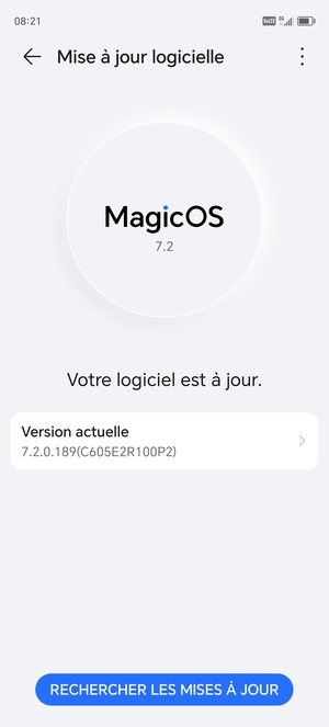 Si votre téléphone est à jour, vous verrez l'écran suivant