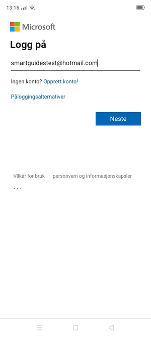 Skriv inn e-postadresse og velg Neste
