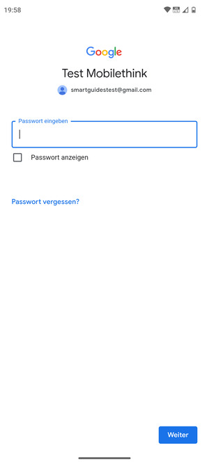 Geben Sie Ihre Passwort ein und wählen Sie Weiter