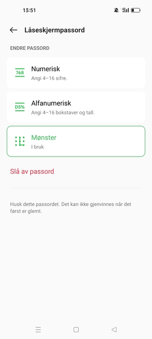 Telefonen din er nå sikret med en skjermlås