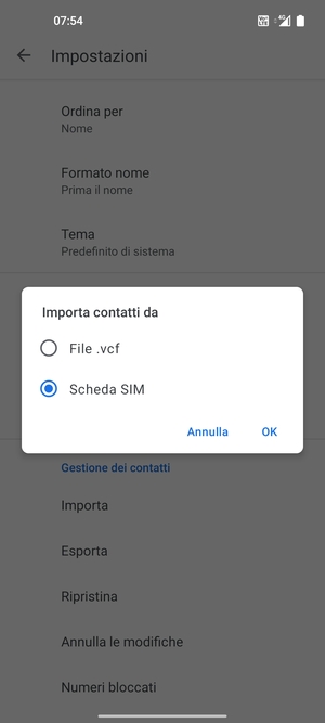 Seleziona Scheda SIM e OK