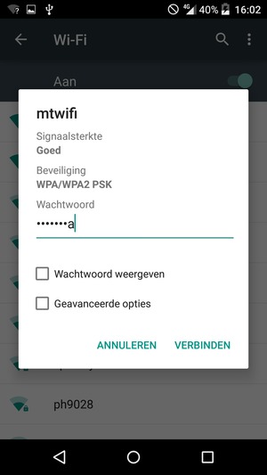 Voer het WiFi-wachtwoord in en selecteer VERBINDEN