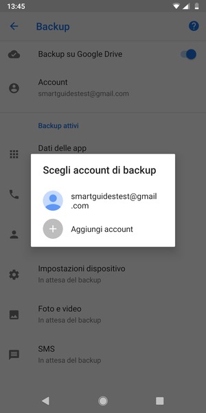 Seleziona il tuo account di backup