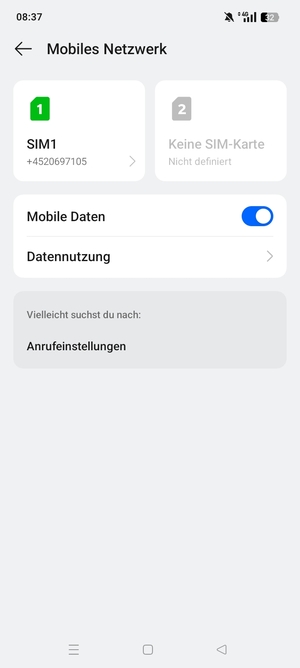Wählen Sie SIM1 oder SIM2