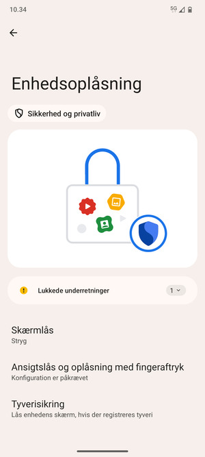 Vælg Skærmlås