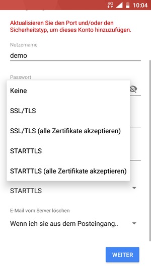 Wählen Sie Keine und WEITER