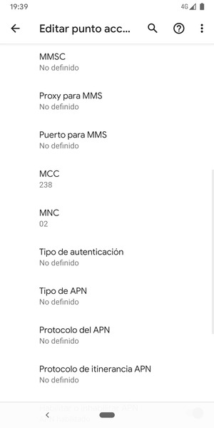 Desplácese hacia abajo e introduzca la información MMS