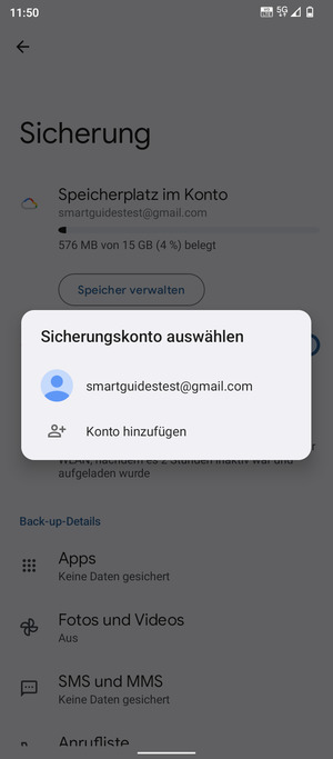 Wählen Sie Ihr Konto für Backup