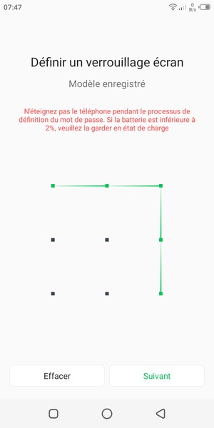 Dessinez un motif de déverrouillage et sélectionnez Suivant