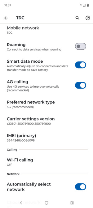 Scroll to and select Preferred network type