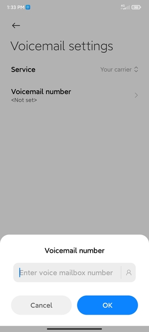 Enter the Voicemail number and select OK