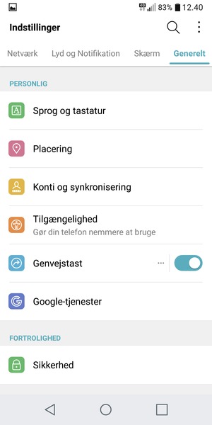 Vælg Konti og synkronisering