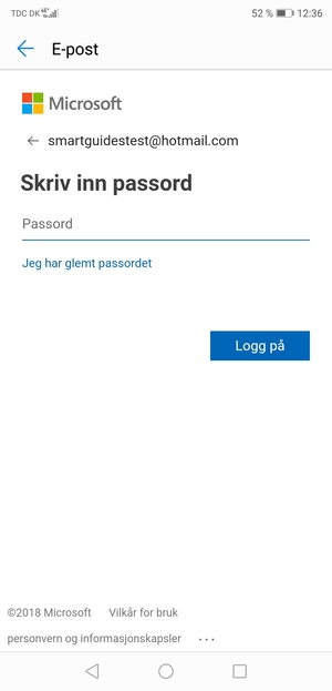 Skriv inn Hotmail passord og velg Logg på