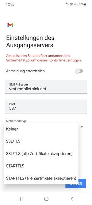 Wählen Sie Keiner und WEITER