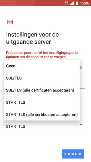 Selecteer Geen en VOLGENDE