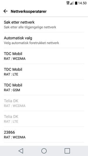 Velg en nettverksoperatør fra listen