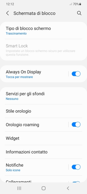 Seleziona Tipo di blocco schermo