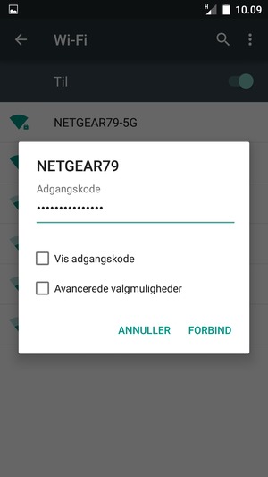 Indtast Wi-Fi adgangskoden og vælg FORBIND