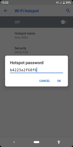 Enter a Wi-Fi hotspot password of at least 8 characters and select OK