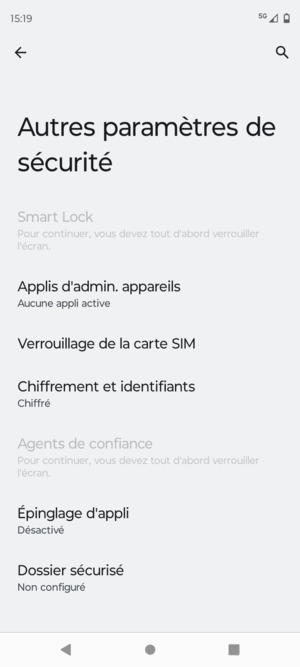 Sélectionnez Verrouilage de la carte SIM